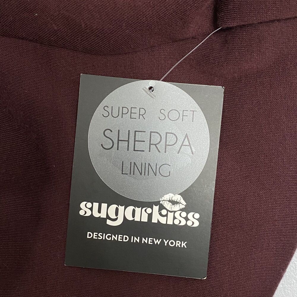 Sugarkiss Women’s Zip Up Hoodie Sherpa Lined Burgundy Size M - Picture 4 of 7